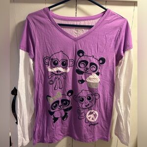 Justice Purple and White Long Sleeve Tee with Animal Graphics